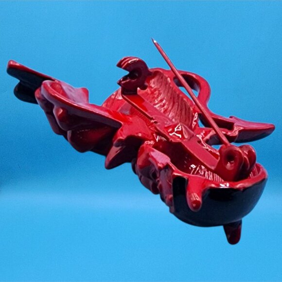 Vintage Red & Black Winking Devil Enamel Brooch MCM 50s Rare Red Black Version - Picture 10 of 10